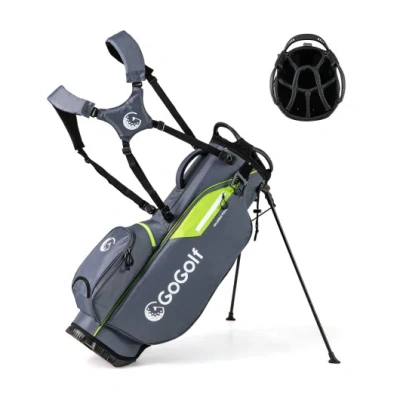Costway Golf Stand Bag Lightweight Golf Bag With 8 Way Top Dividers And 5 Zippered Pockets-gray In Black