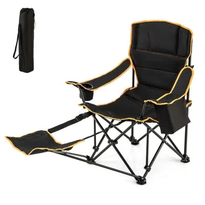 Costway Goplus 1 Pcs Folding Camping Chair With Footrest Adjustable Backrest Padded Cushion In Black