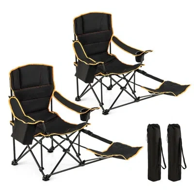 Costway Goplus 2 Pcs Folding Camping Chair With Footrest Adjustable Backrest Padded Cushion In Black