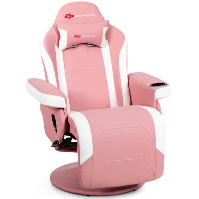 Costway Goplus Massage Gaming Reclining Racing Chair In Pink