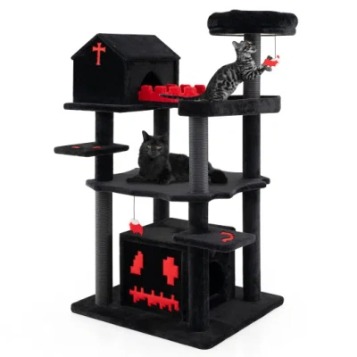 Costway Gothic Cat Tree 49 Inch Tall Cat Tower 6-tier Cat Activity Center With Coffin Bed-black