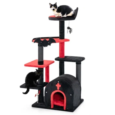 Costway Gothic Cat Tree 53 Inch Tall Cat Tower With Cat Bed And Arch-shaped Condo-black