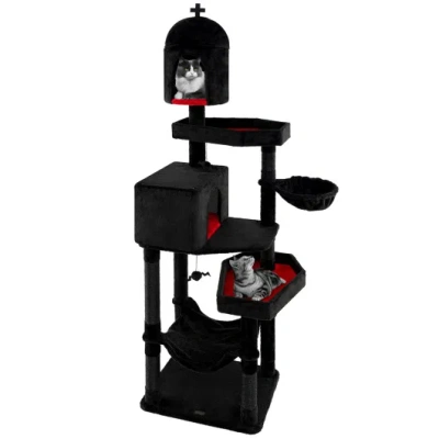 Costway Gothic Cat Tree With 2 Cat Condos And Coffin Bed For Indoor Cats-black