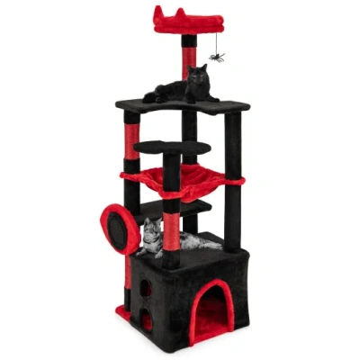 Costway Gothic Cat Tree With Plush Perch And Spider Dangling Toy-black & Red