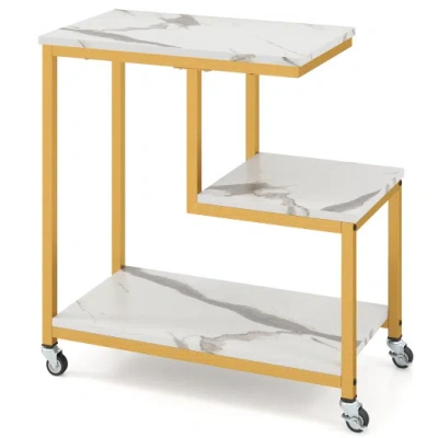 Costway G-shaped Side Table 3-tier Mobile End Table With Open Shelves-white