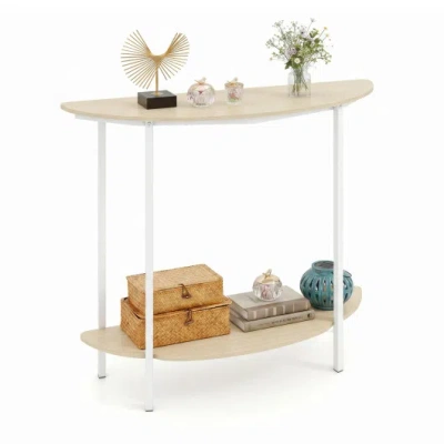 Costway Half Moon Console Table 40 Inch 2-tier Entryway Table With Storage Shelf-oak In White