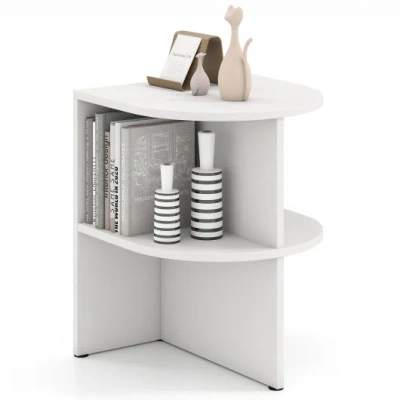 Costway Half Round End Table With Open Shelves For Small Space-white In Gray
