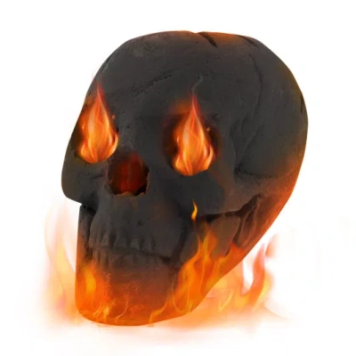 Costway Halloween Fire Pit Skull Halloween Decoration-black In Orange