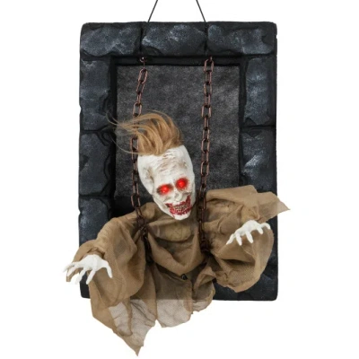 Costway Halloween Hanging Animated Zombie Prisoner Decoration Sound-activated In Black