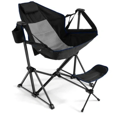 Costway Hammock Camping Chair With Retractable Footrest And Carrying Bag-black