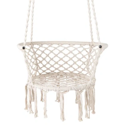 Costway Hammock Chair Macrame Swing Hanging Cotton Rope Chair-beige In White