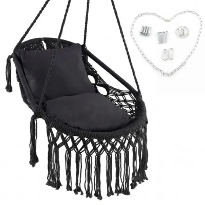 Costway Hanging Hammock Chair With Soft Seat Cushions And Sturdy Rope Chain-black