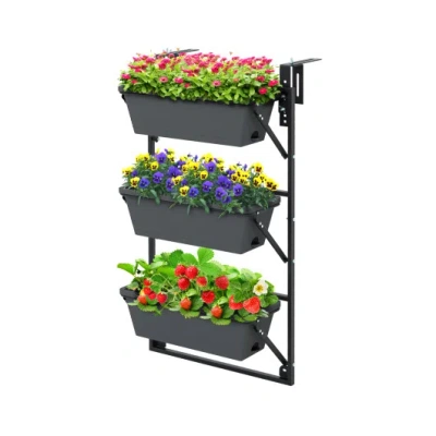 Costway Hanging Vertical Planter Wall-mounted Adjustable With Detachable Hooks-black In Gray