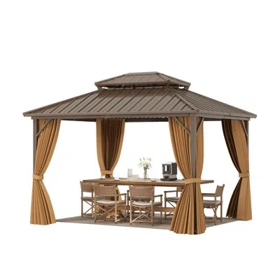 Costway Hardtop Gazebo With  Netting Heavy-duty Double-roof Galvanized Metal Top