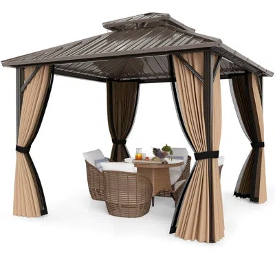 Costway Hardtop Gazebo With Netting Heavy-duty Double-roof Galvanized Metal Top