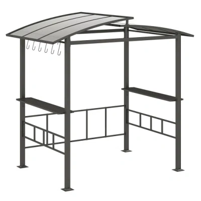 Costway Hardtop Grill Gazebo With Vented Polycarbonate Roof Side Shelves-black In Gray
