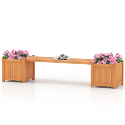 Costway Hardwood Planter Box With Bench Garden Bench With 2 Side Flower Boxes In Multi