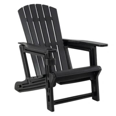 Costway Hdpe Adirondack Chair With Cup Holder And Wood-like Texture High Back For Garden-black
