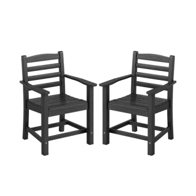Costway Hdpe All Weather Patio Dining Chairs Set Of 2 With Wide Armrests-black