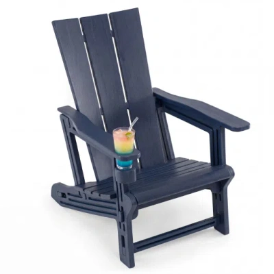Costway Hdpe Outdoor Adirondack Chairs With Cup Holder-blue