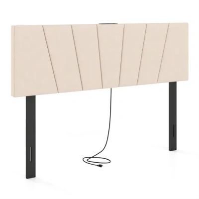 Costway Headboard For Queen And Full Size Bed Geometric Upholstered Head Board-beige In Pink