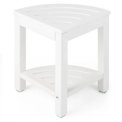Costway Heavy Duty Corner Shower Bench Stool With Storage Shelf For Shaving Legs-white In Multi