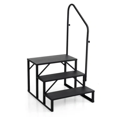Costway Heavy Duty Hot Tub Stair With Wide Anti-slip Platforms For Porch And Mobile Home-black In Multi