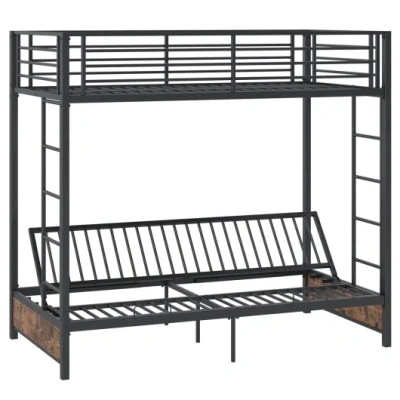 Costway Heavy Duty Metal Bunk Bed Frame With Headboard And Footboard-rustic Brown In Black