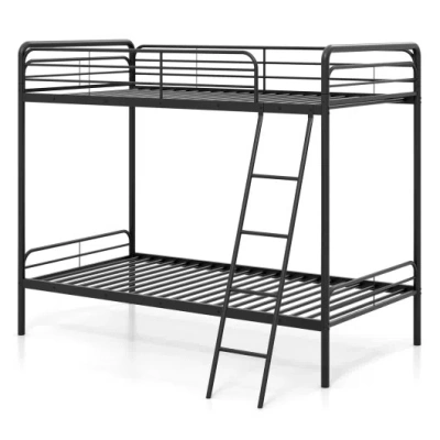 Costway Heavy Duty Metal Bunk Bed With Ladder And Safety Guardrails-black In Animal Print