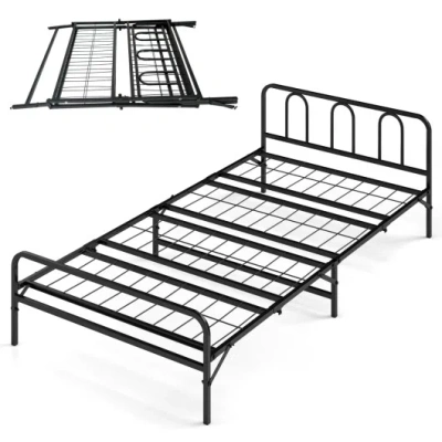 Costway Heavy Duty Metal Twin Foldable Bed Frame With Headboard & Footboard-black