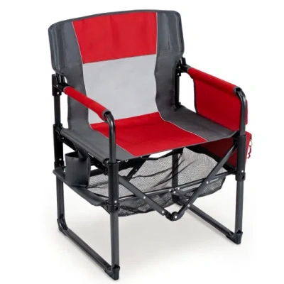 Costway Heavy Duty Outdoor Camping Chair With Cup Holder And Side Pocket-red In Multi
