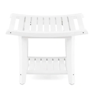 Costway Heavy Duty Waterproof Bath Stool With Curved Seat And Storage Shelf-white