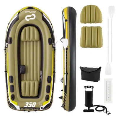 Costway Heavy-duty Inflatable Boat 4-person Fishing Raft Set-green