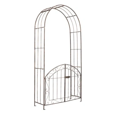 Costway Heavy-duty Metal Garden Arch With Gate And Safety Latch-bronze In Gray