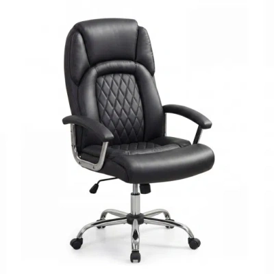 Costway Height Adjustable Big And Tall Office Chair Computer Desk Chair With Metal Base-black