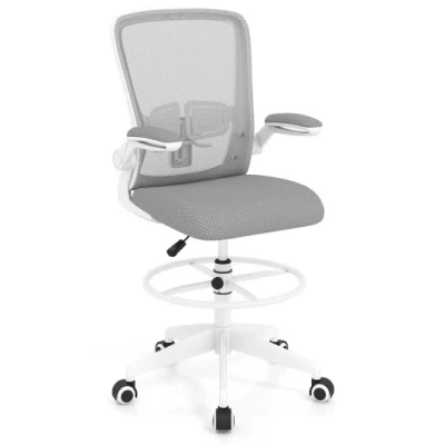 Costway Height Adjustable Drafting Chair With Flip Up Arms For Home Office-gray