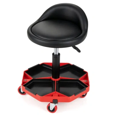 Costway Height Adjustable Garage Seat With And Pu Leather Seat Cushion-blackred