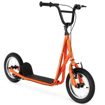 Costway Height Adjustable Kid Kick Scooter With 12 Inch Air Filled Wheel-orange