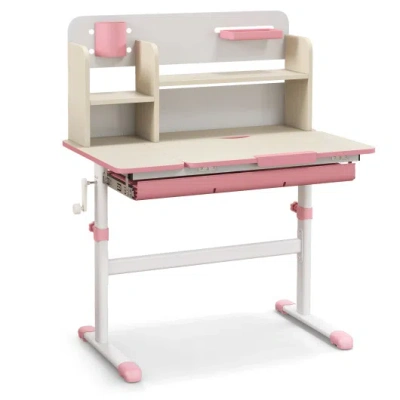 Costway Height Adjustable Kids Study Desk With Tilt Desktop For 3-12 Years Old-pink In Neutral