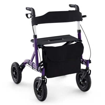 Costway Height Adjustable Rollator Walker Foldable Rolling Walker With Seat For Seniors-purple In Black