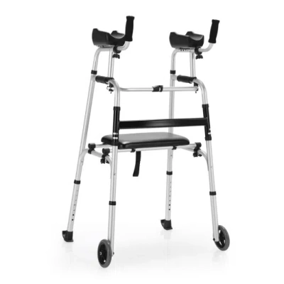 Costway Height Adjustable Rollator Walker With Seat And Armrest Pad In White