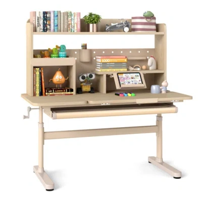Costway Height Adjustable Writing Table With Tilt Desktop And Retractable Book Stand-yellow In Multi