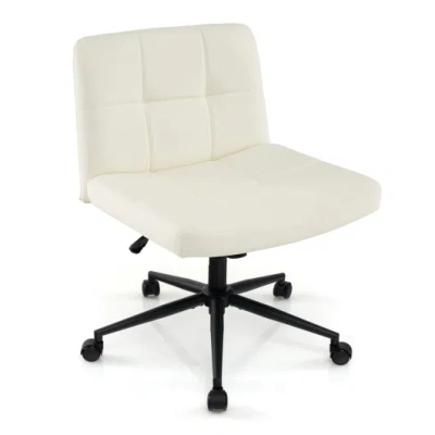 Costway Height-adjustable Armless Desk Chair With Wheels For Home Office Make Up-beige In White