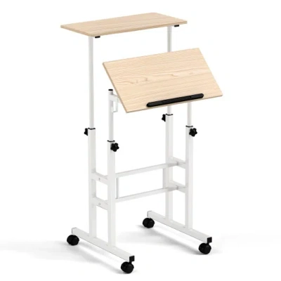 Costway Height-adjustable Mobile Standing Desk With Split Top And Adjustable Angle-natural In Multi