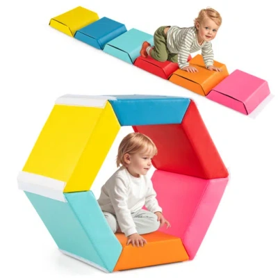 Costway Hexagon Kids Ball Pit Foam Climbing Exercise Mat With Detachable Pu Covers-multicolor
