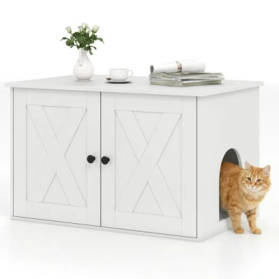 Costway Hidden Cat Litter Box Enclosure Furniture With Divider-white