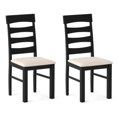 Costway High Back Dining Room Chairs Set Of 2 With Padded Seat-black In Gray