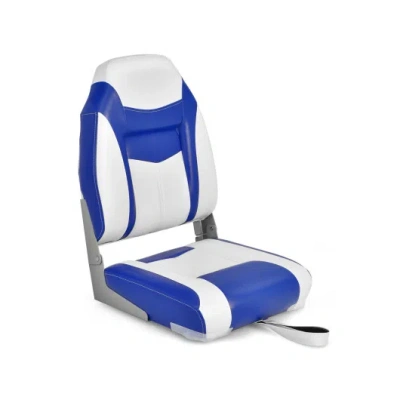Costway High Back Folding Boat Seat With Blue White Sponge Cushion And Flexible Hinges-blue