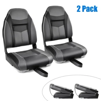 Costway High Back Folding Boat Seats With Black Grey Sponge Cushion And Flexible Hinges-set Of 2 In Multi