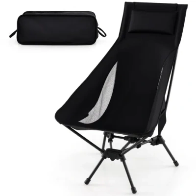 Costway High Back Portable Camping Chair With Compact Carry Bag And Pillow-black